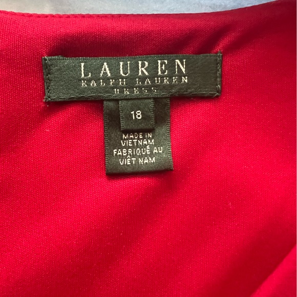 Lauren by Ralph Lauren Red Structured  & Fitted V Neck Dress Size 18 - Picture 2 of 16